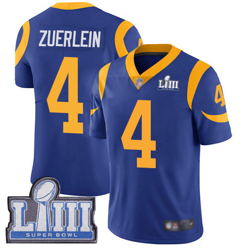 Los Angeles Rams Limited Royal Blue Men Greg Zuerlein Alternate Jersey NFL Football #4 Super Bowl LIII Bound Vapor Untouchable